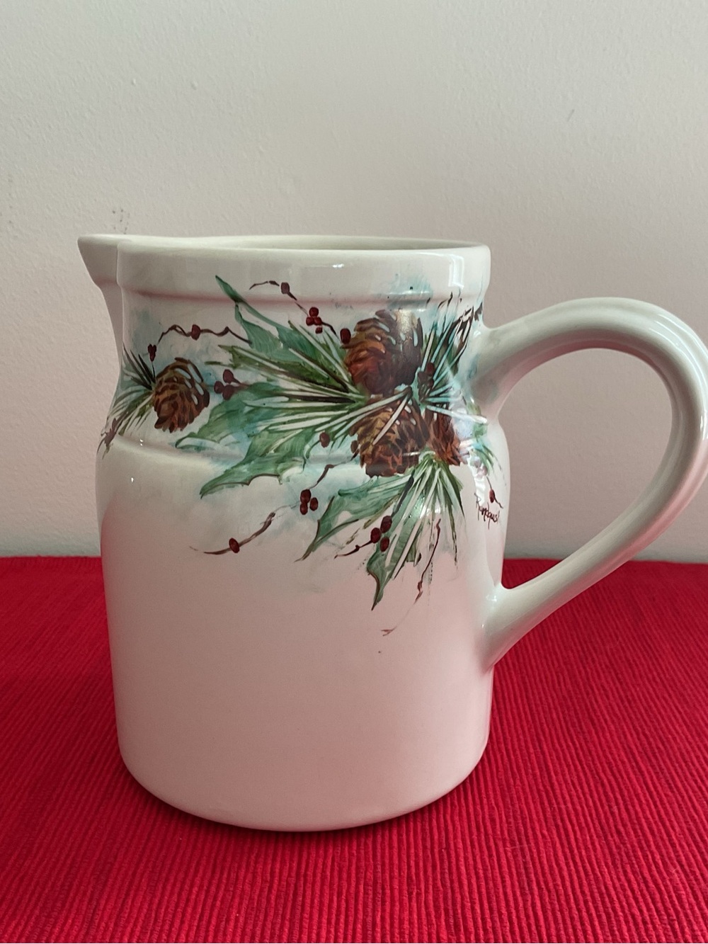 Vintage Roseville Ohio Pottery Hand-Painted Pitcher Signed by Mary Lou Rundquist